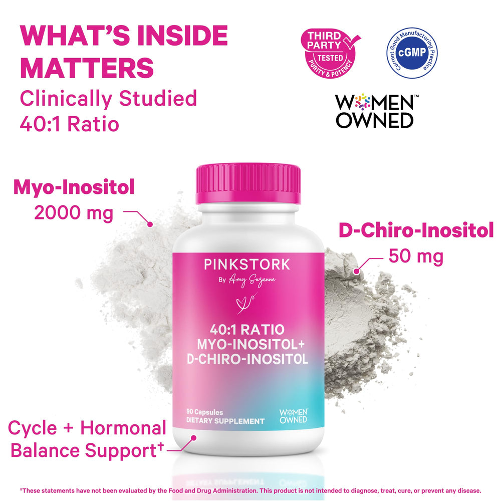 Pink Stork 40:1 Inositol label highlighting balanced ovarian support.