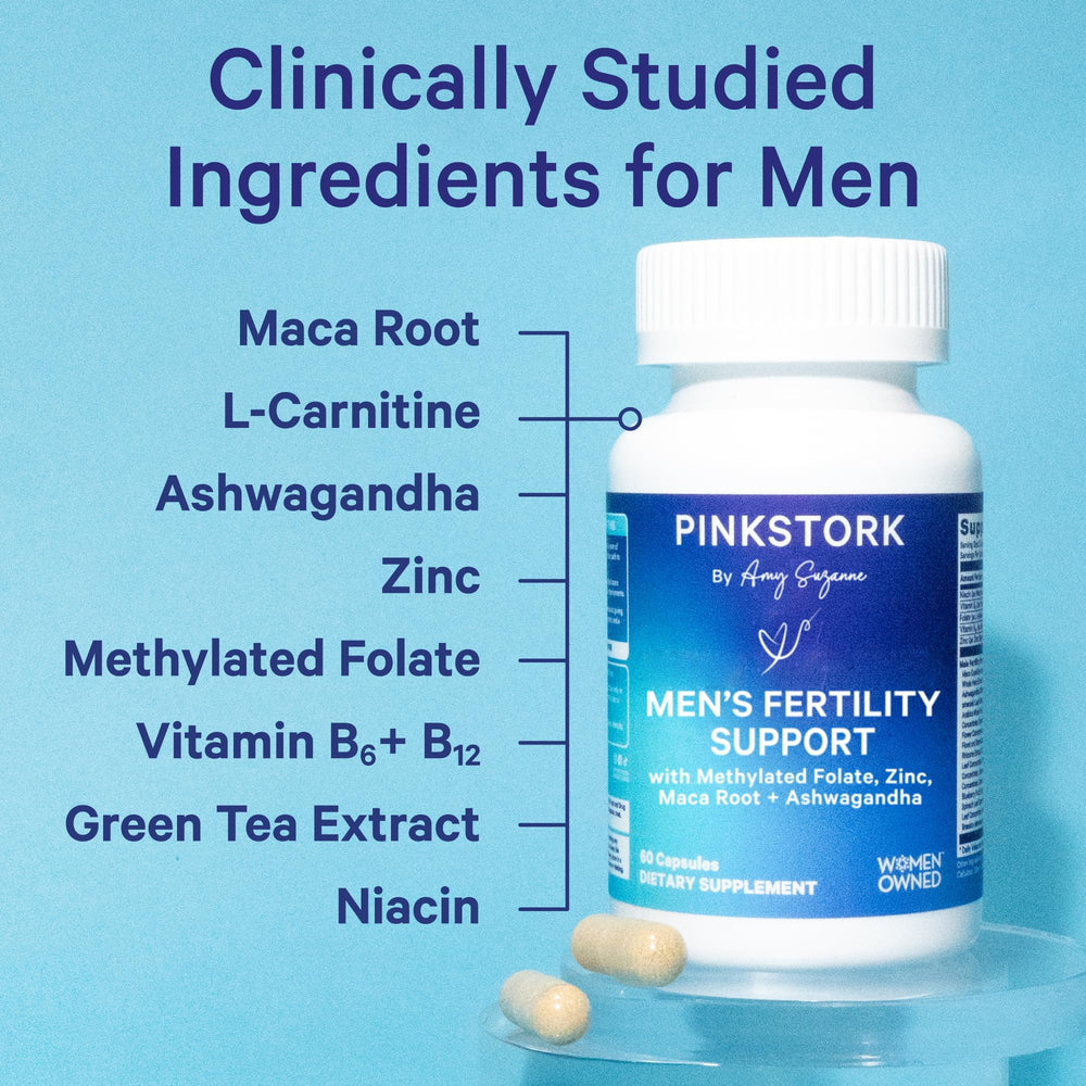Pink Stork BlueStork capsule close-up shows the herbal blend for men.