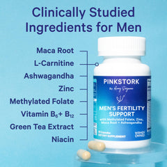 Pink Stork BlueStork capsule close-up shows the herbal blend for men.