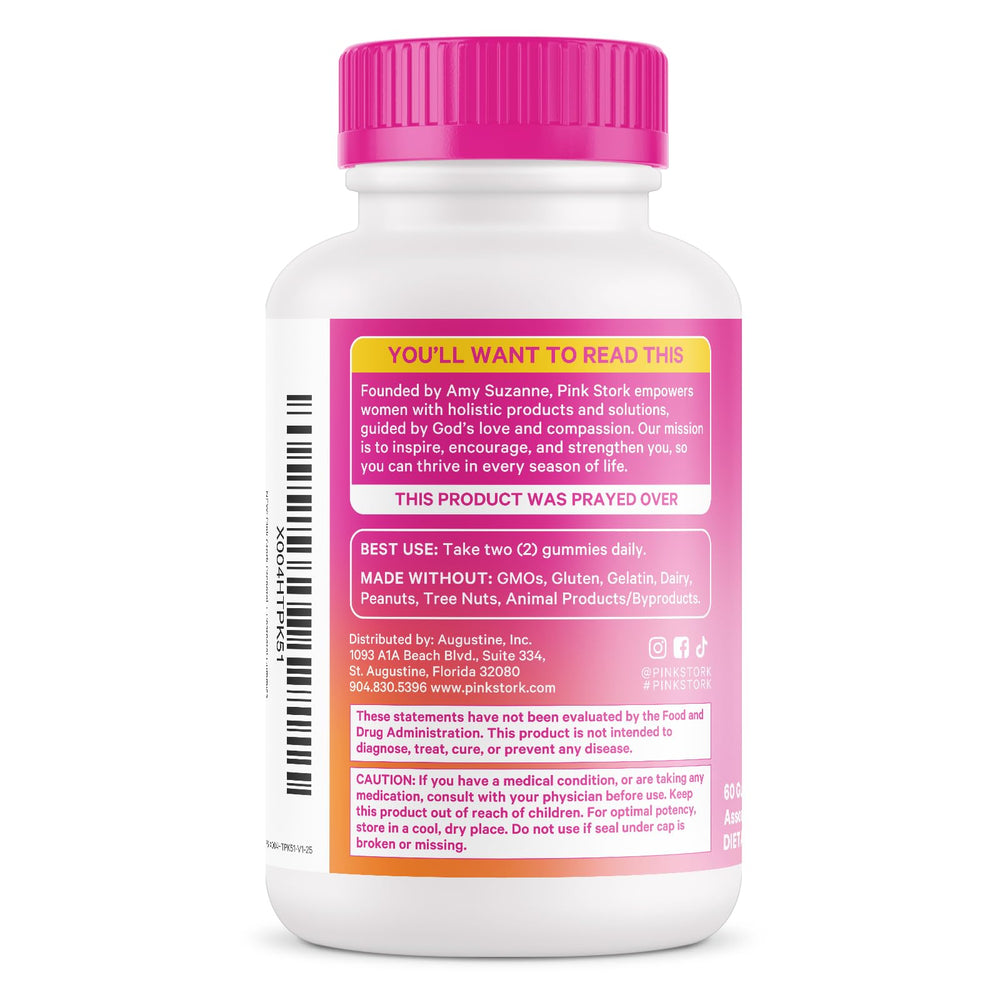Pink Stork breastfeeding support nutrients in gummy form.