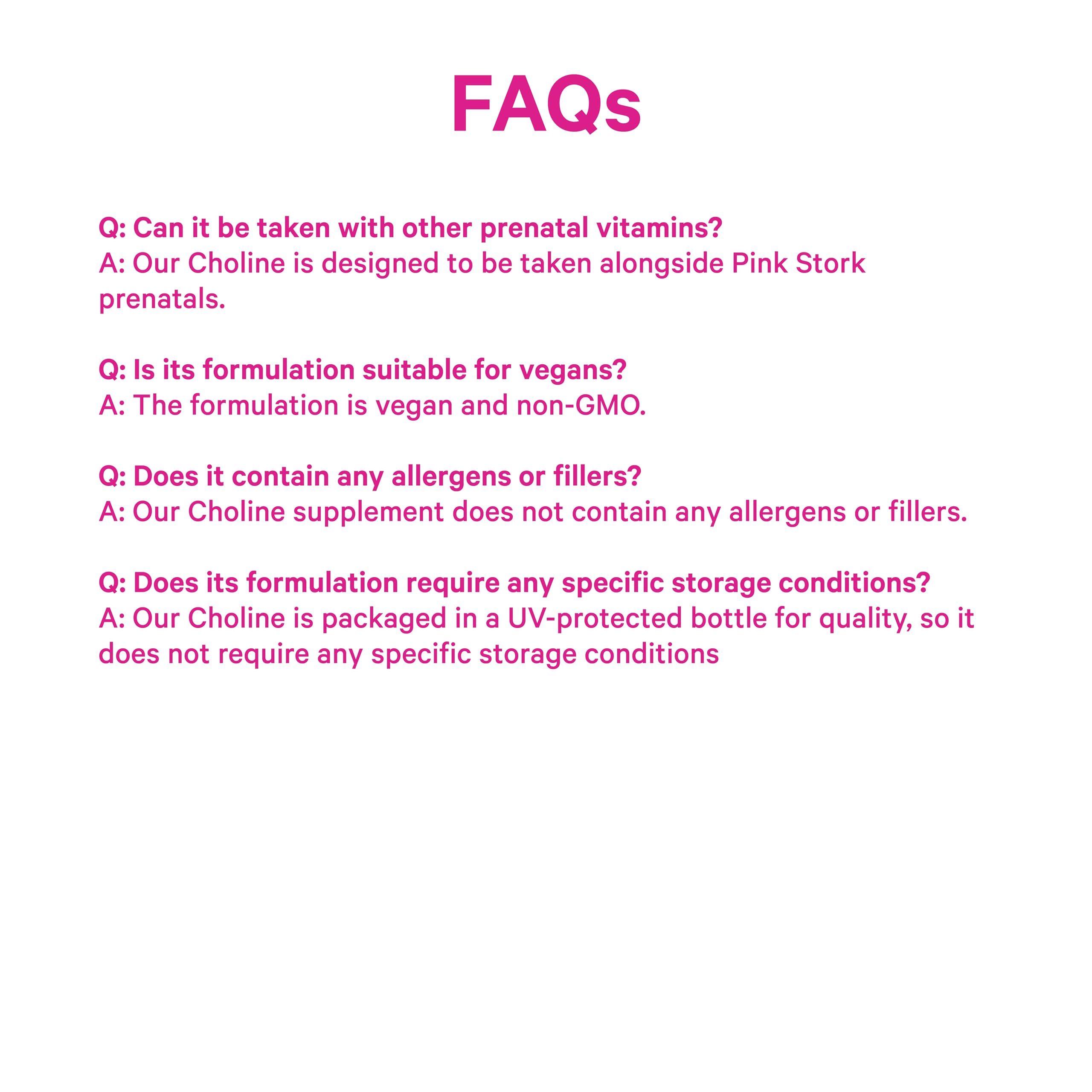 Pink Stork Choline product packaging highlighting benefits.