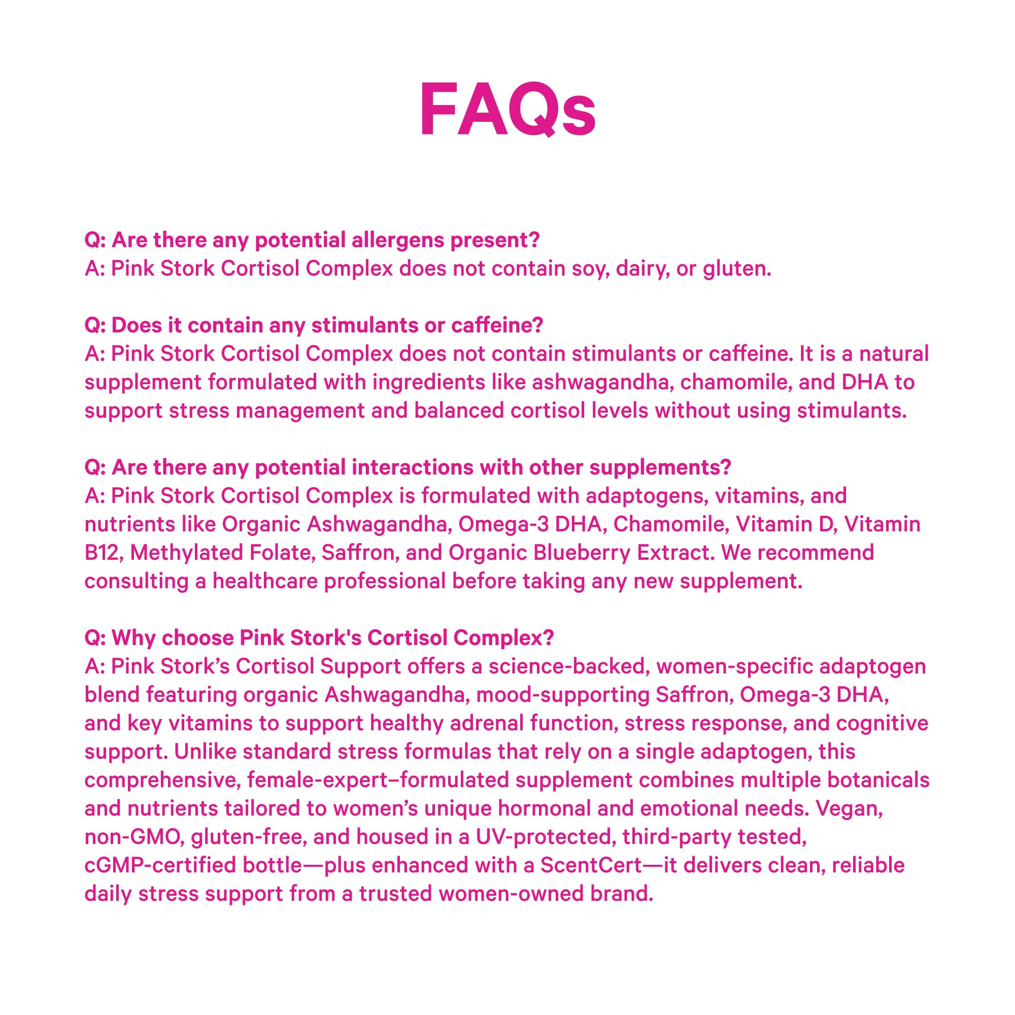 Pink Stork Cortisol Complex women-owned brand featured for stress-support options.