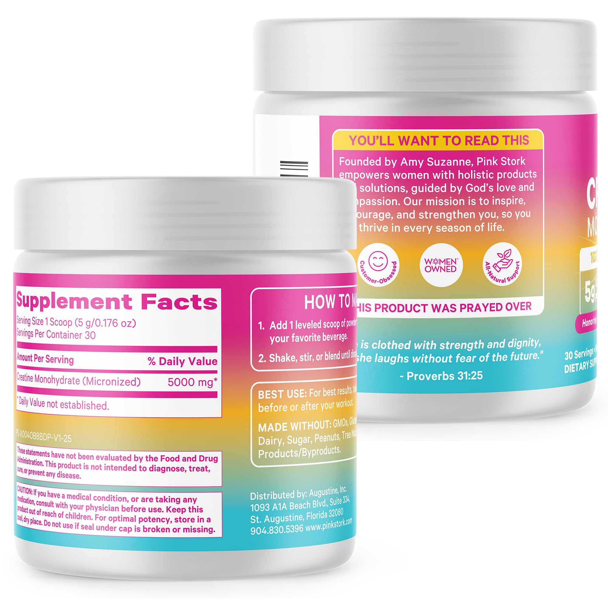 Pink Stork Creatine Monohydrate kitchen scene with water bottle