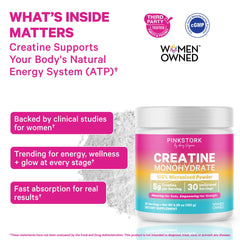 Pink Stork Creatine Monohydrate powder dissolving smoothly in water