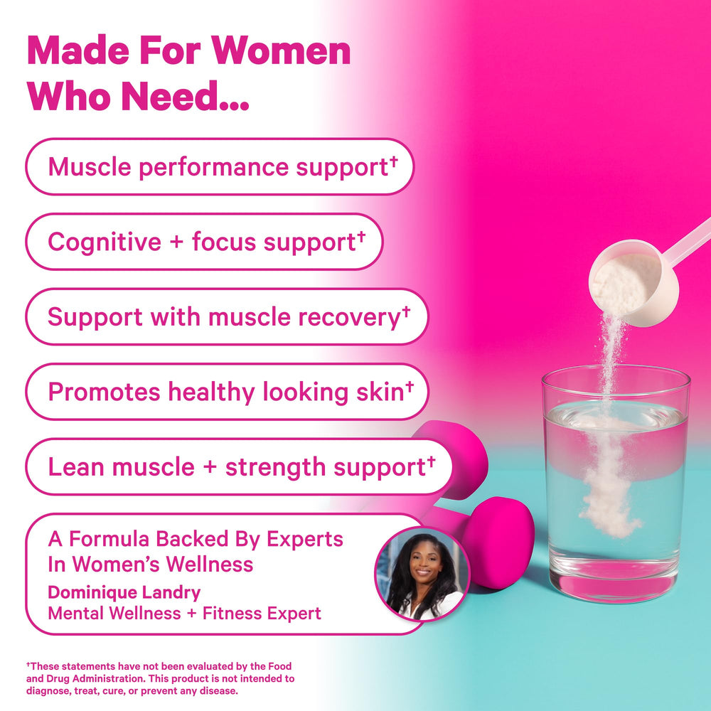 Pink Stork Creatine Monohydrate scoop in glass during workout