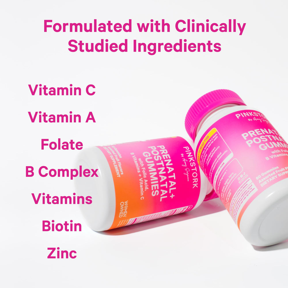 Pink Stork folate and B vitamins close-up highlighting key nutrients.
