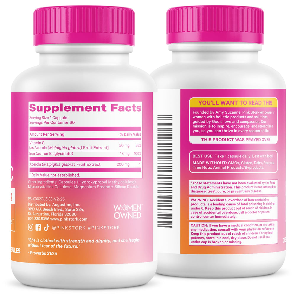 Pink Stork brand logo and product line focused on women’s wellness.