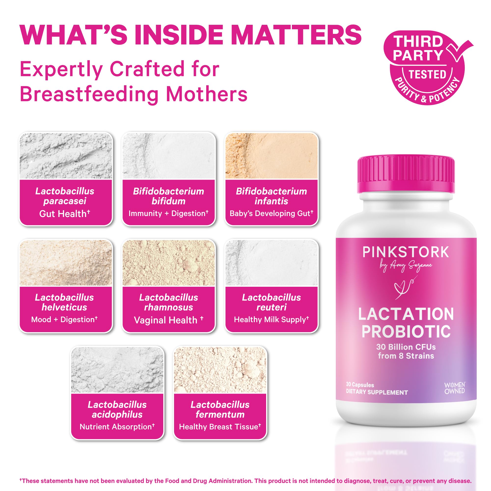 Pink Stork probiotic daily capsule scene; supports digestive wellness during breastfeeding.