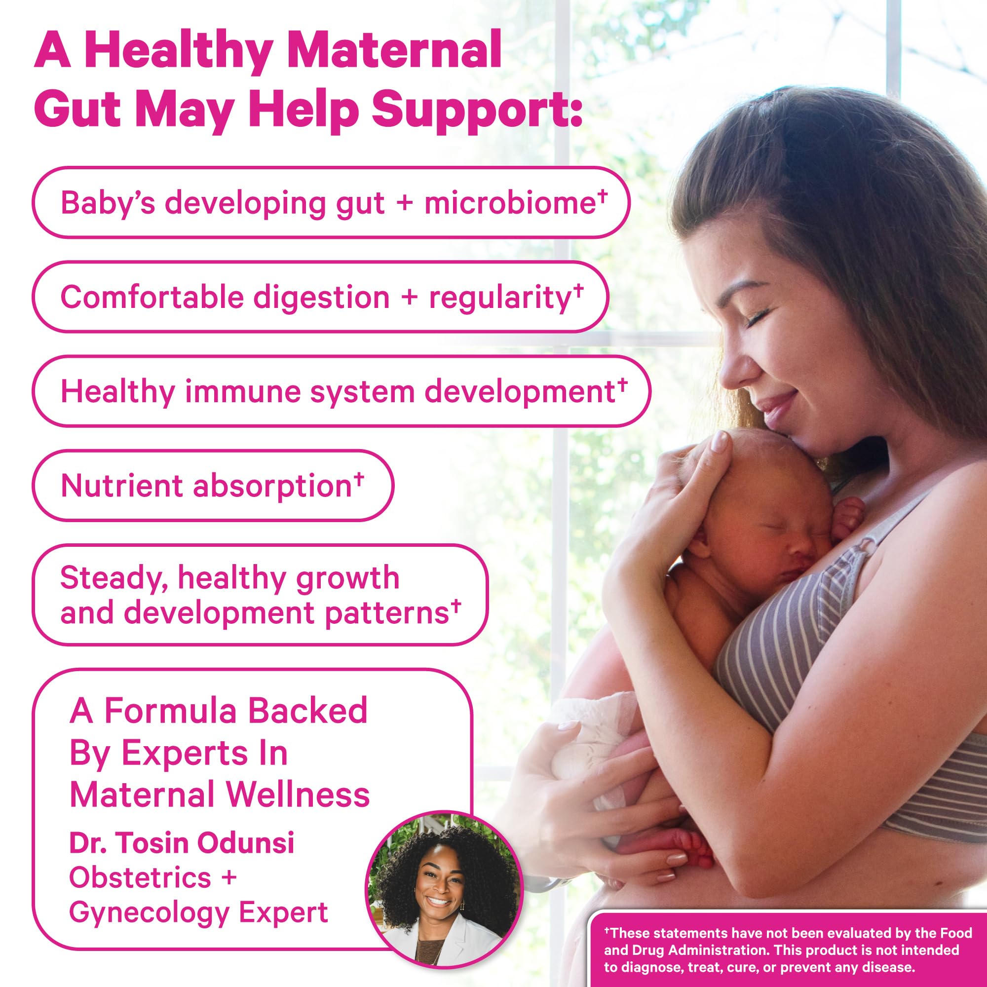 Pink Stork Lactation Probiotic label details, highlighting gluten-free ingredients.