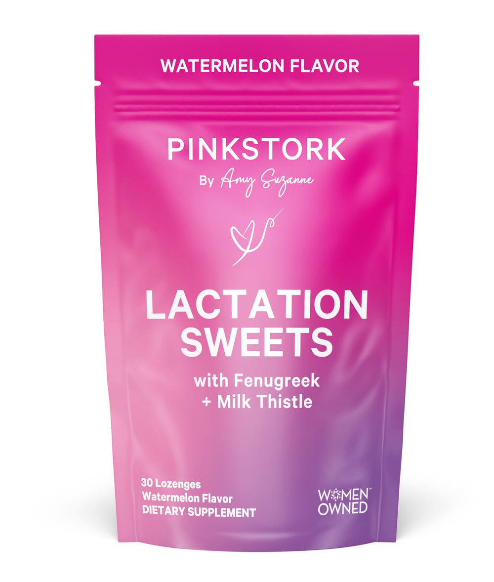Pink Stork Lactation Sweets watermelon drops, a convenient on-the-go snack to support postpartum routines.