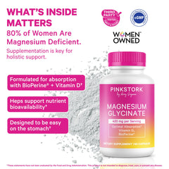Close-up of Pink Stork Magnesium Glycinate capsules for daily energy and calm.