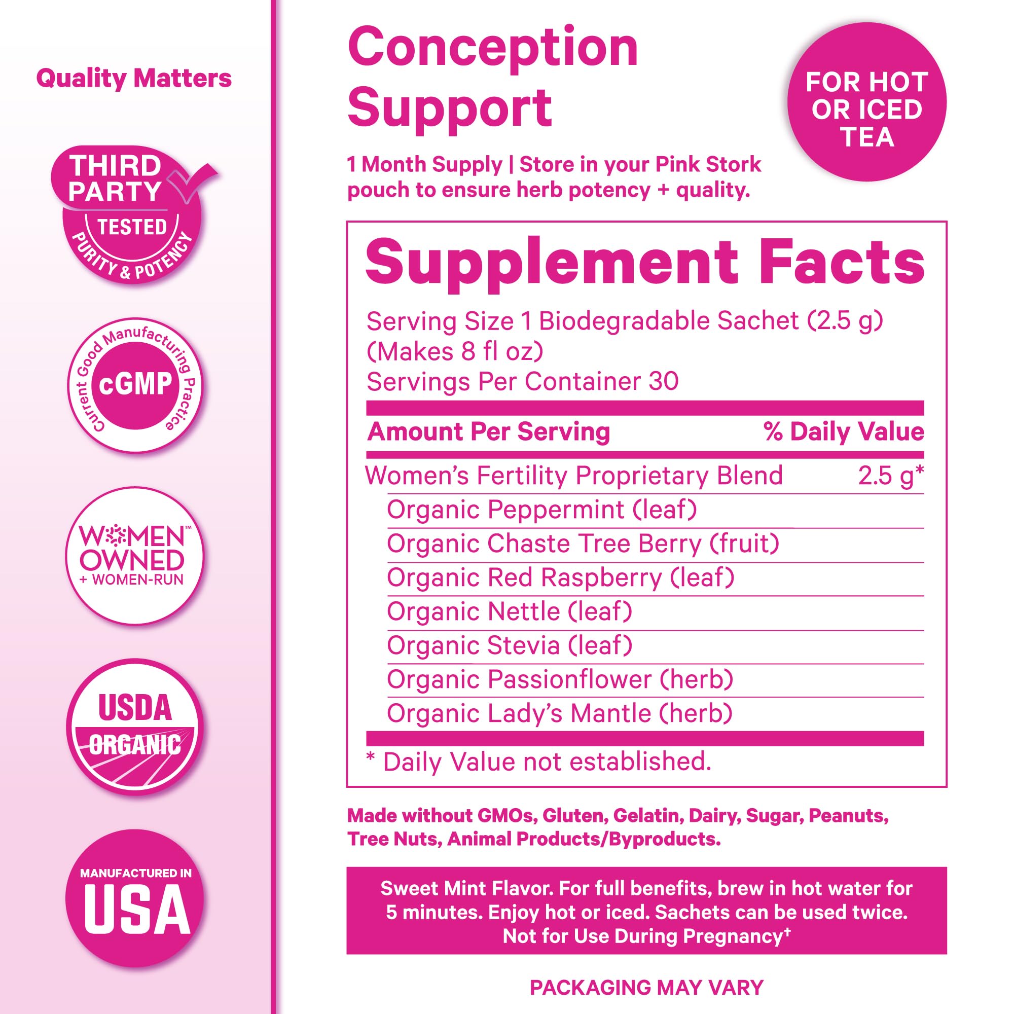 Pink Stork Fertility Tea with Vitex focus supporting cycle balance