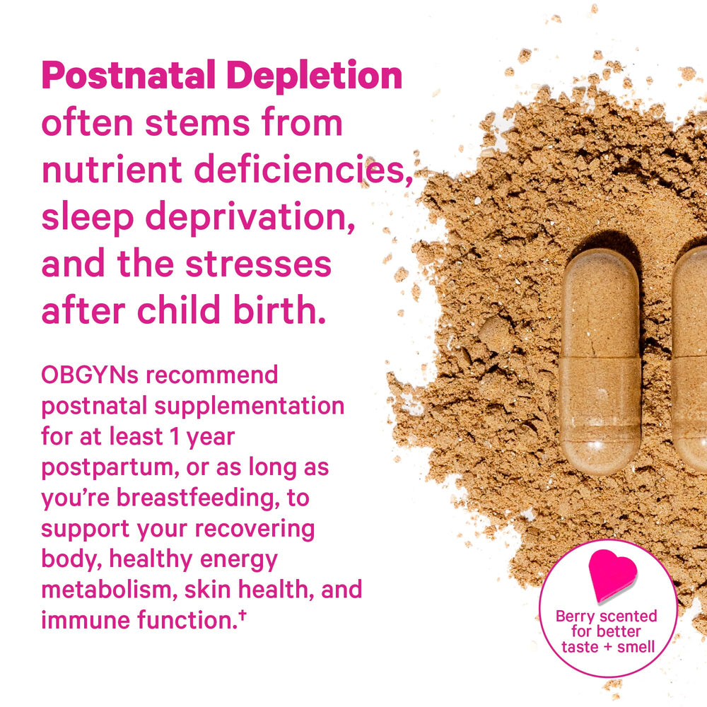 Pink Stork Postpartum Mood Support with Ashwagandha and chamomile for calm.
