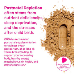 Pink Stork Postpartum Mood Support with Ashwagandha and chamomile for calm.