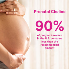 Pink Stork prenatal ritual setup with Choline bottle for daily use.