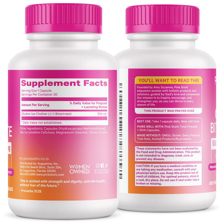 Pink Stork prenatal routine with choline capsule.