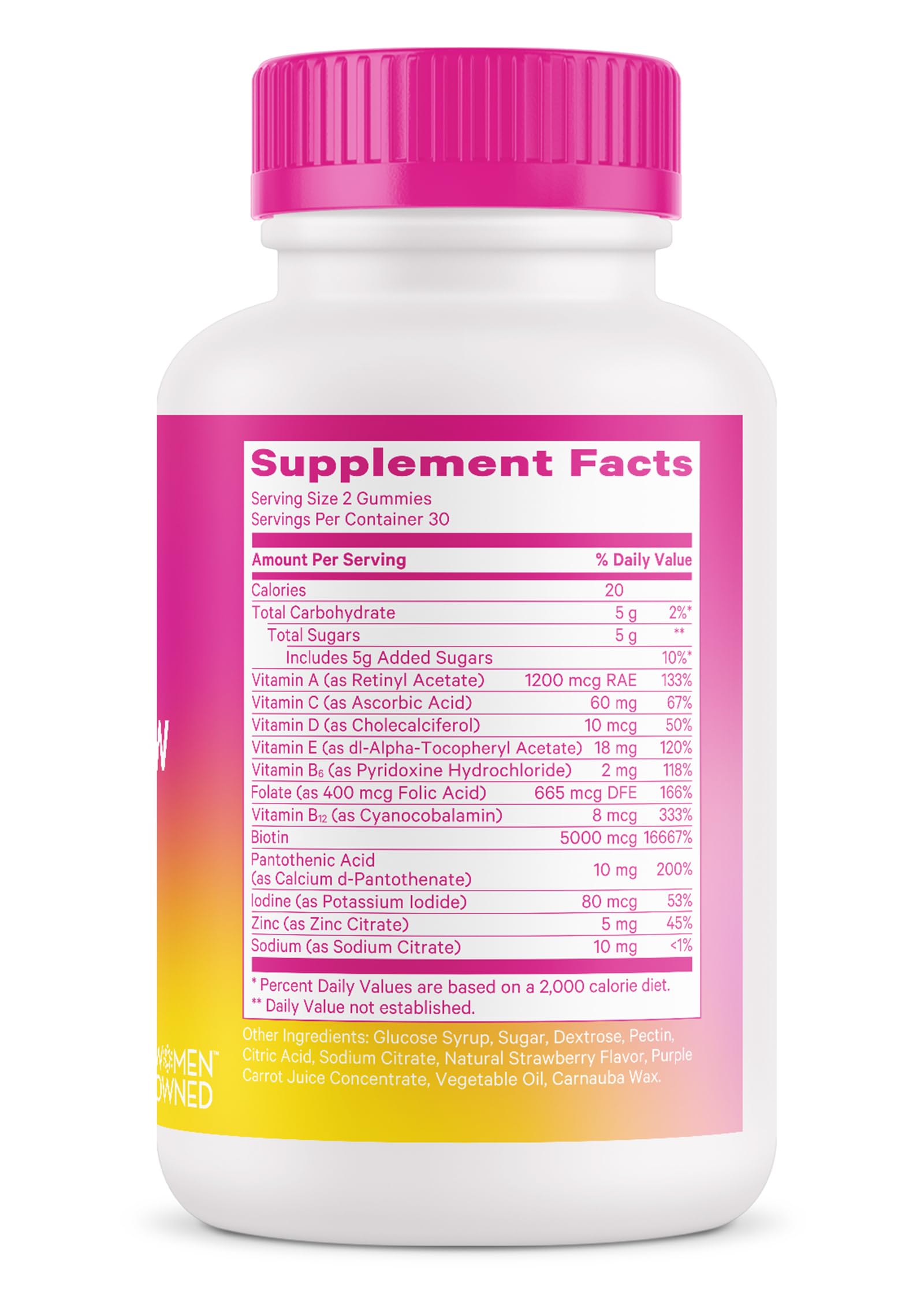 Pink Stork Total Glow Gummies packaging box shows non-GMO, gluten-free features.