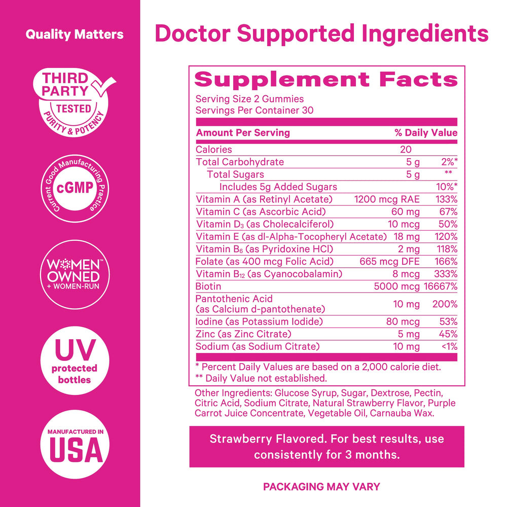 Pink Stork Total Glow Gummies pouring from a bottle for smooth daily routine.