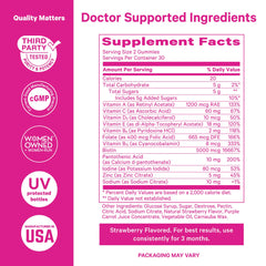 Pink Stork Total Glow Gummies pouring from a bottle for smooth daily routine.