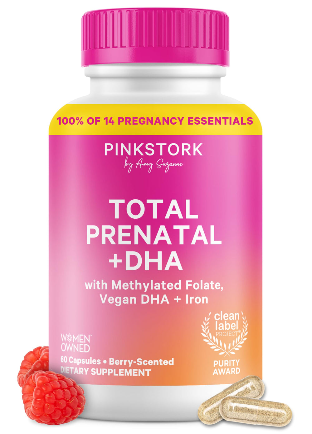 Pink Stork Total Prenatal bottle pouring capsules for daily pregnancy support