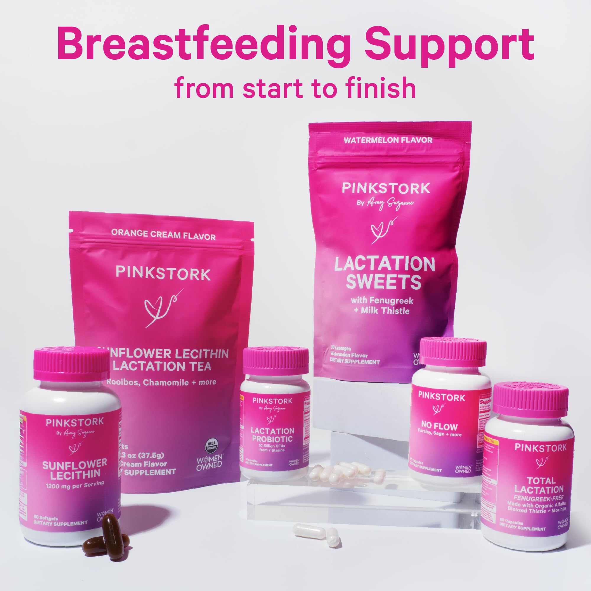 Fenugreek and Milk Thistle ingredients highlighted in Pink Stork Lactation Sweets.