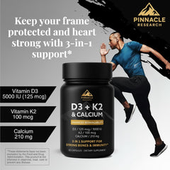 Pinnacle Research Vitamin D3 + K2 bottle label detail with potency information