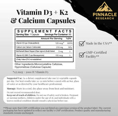 Pinnacle Research Vitamin D3 + K2 bottle with glass for daily use