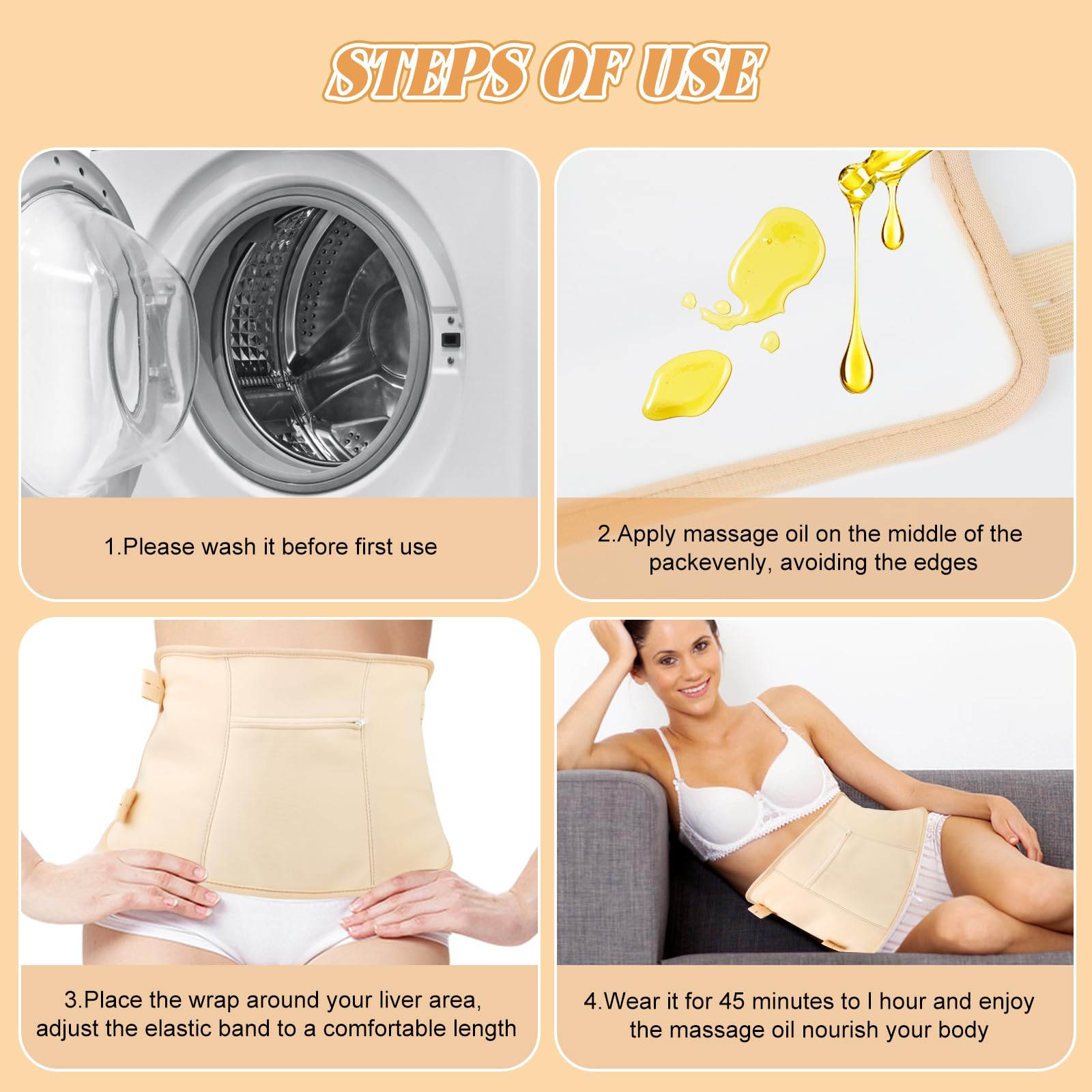 Pinsit castor oil pack wrap adjustable strap highlighting easy size customization
