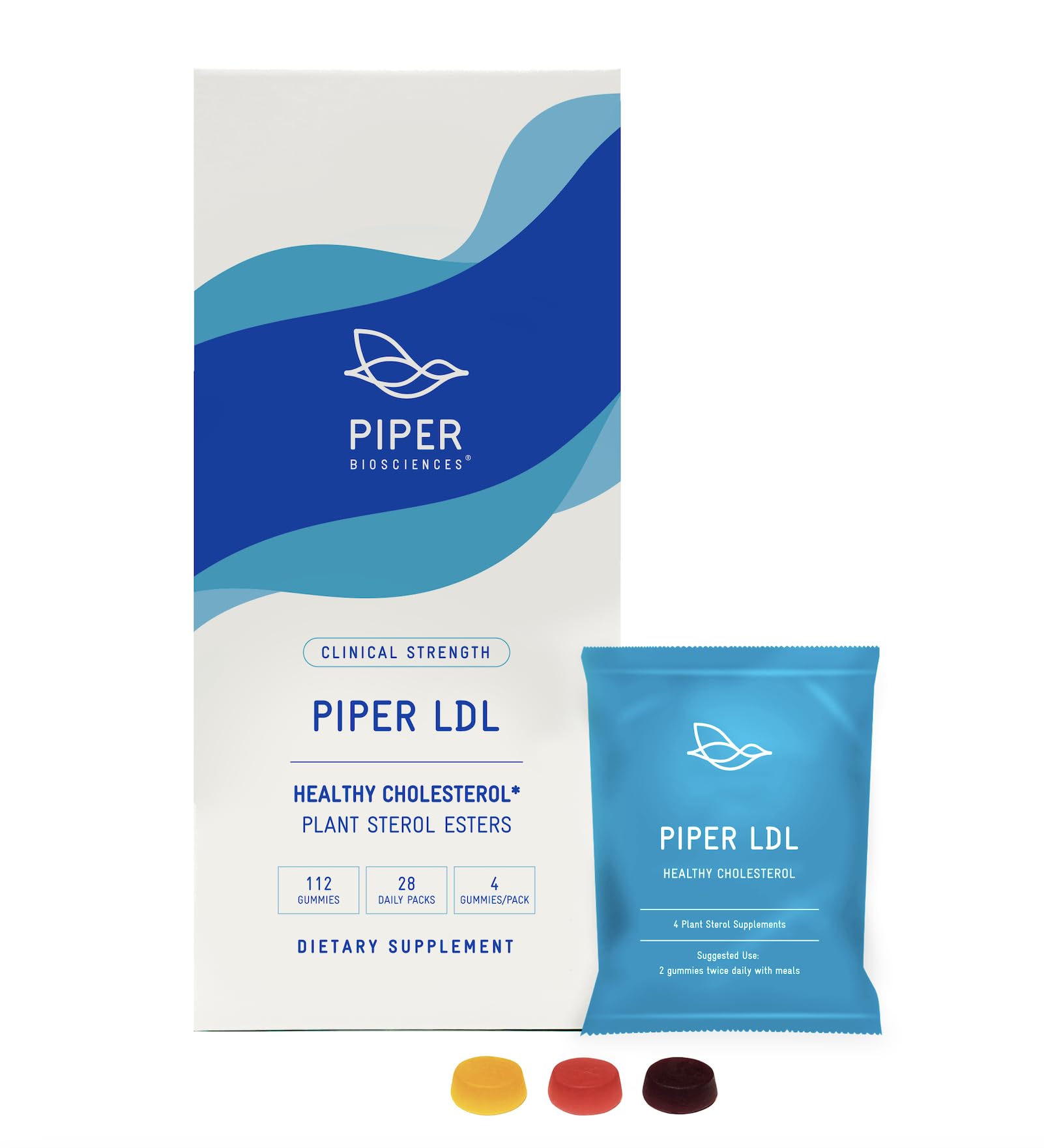 Piper Biosciences Plant Sterols gummies bottle front, suggesting cholesterol health support.