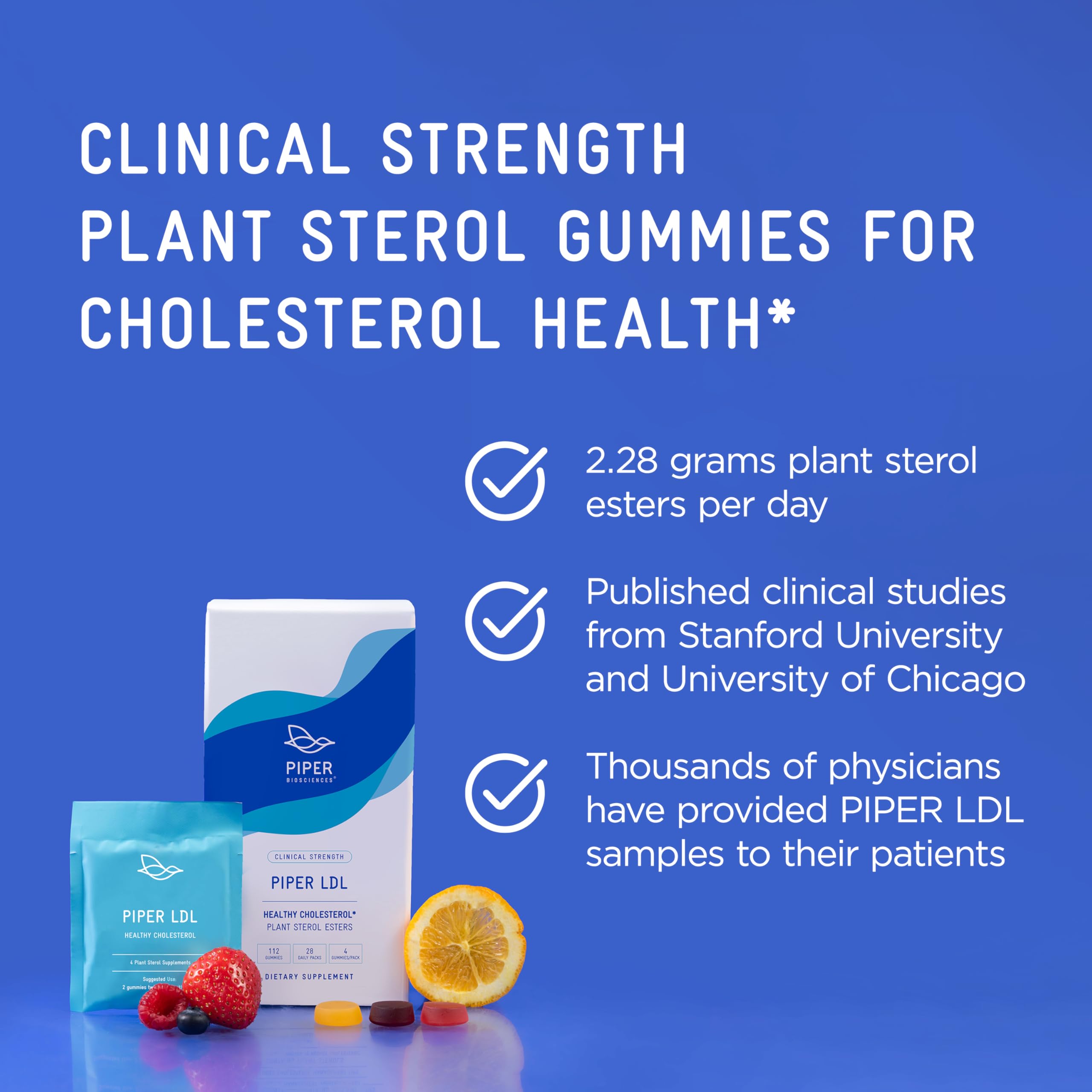 Piper Biosciences gummies packets on the go, easy daily supplementation.