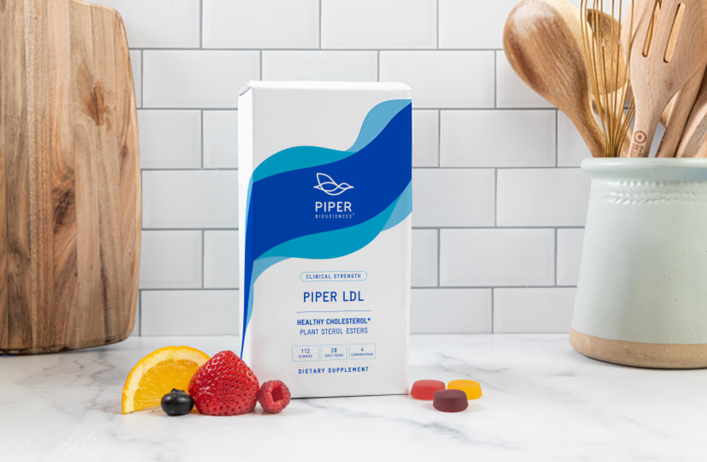 Piper Biosciences pouch display, portable on-the-go supplementation.