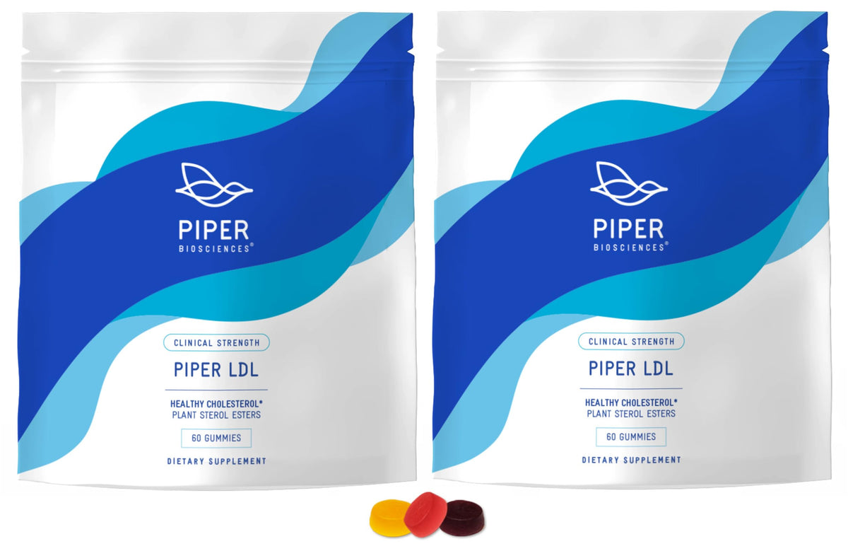 Piper LDL Clinical Strength bottle label highlighting plant sterols for daily routine.