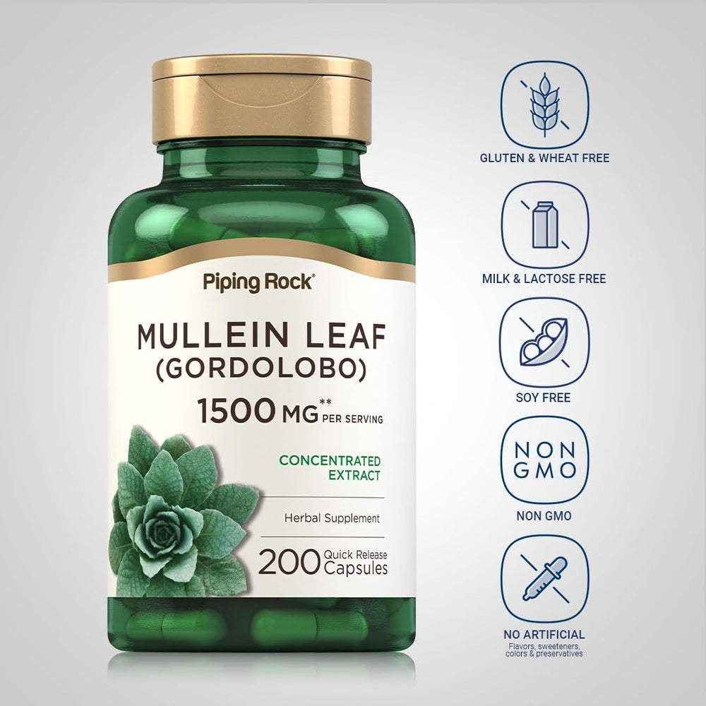 Piping Rock Mullein Leaf Extract 1500mg dose highlighting potent daily support.