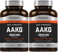 Piping Rock AAKG bottle front highlighting 3600 mg per serving for athletic use