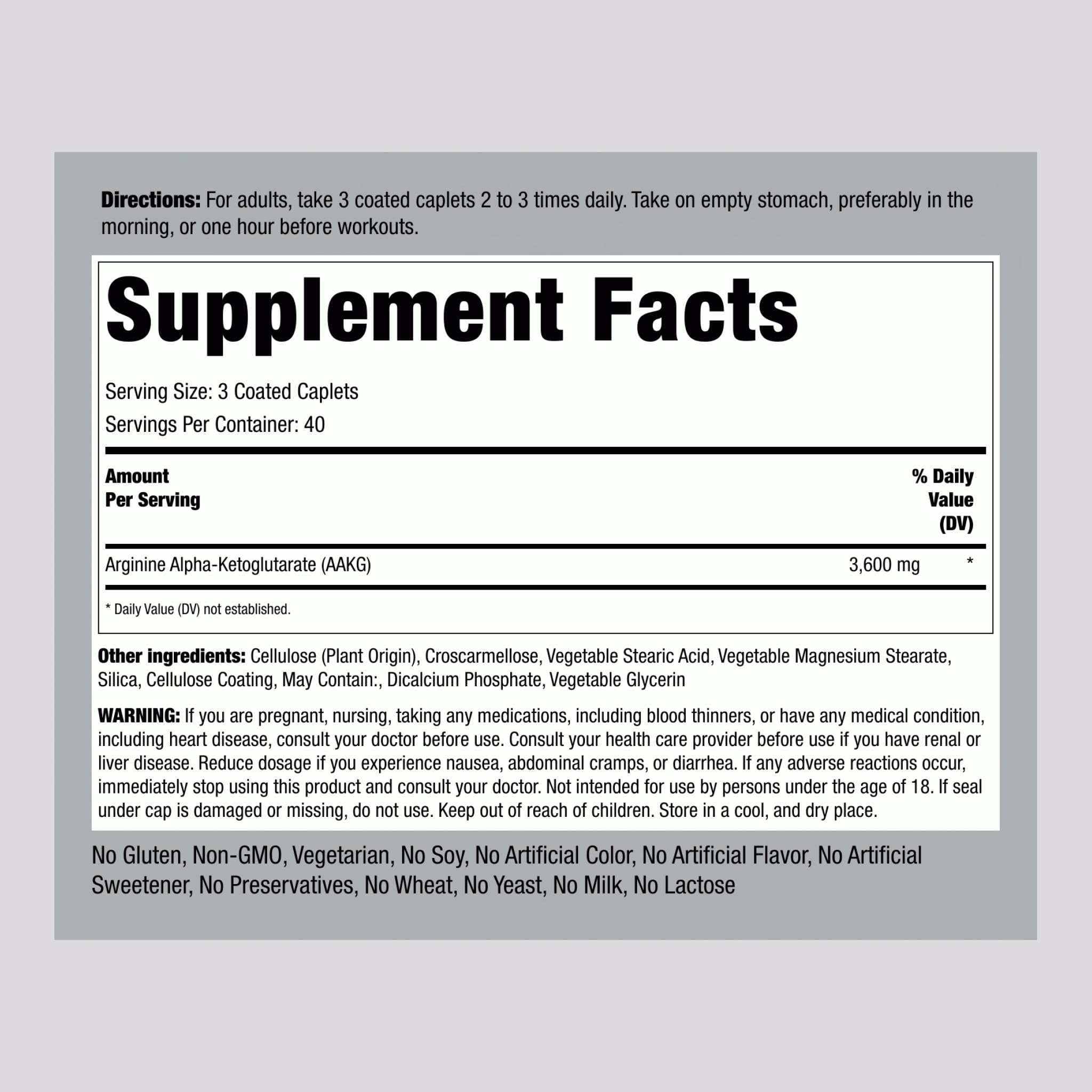 Piping Rock AAKG capsules closeup for daily supplement routine