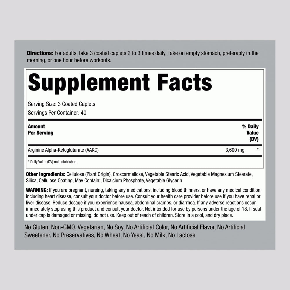 Piping Rock AAKG capsules closeup for daily supplement routine