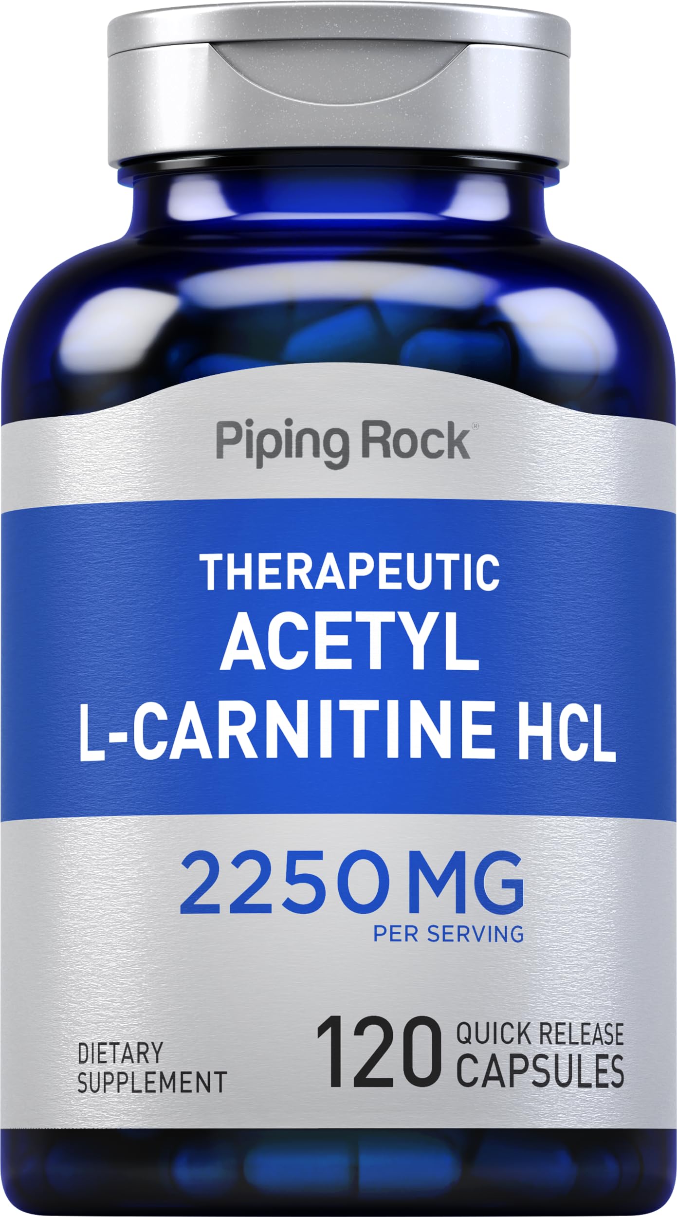 Piping Rock Acetyl L-Carnitine HCl 2250mg bottle front supports daily energy metabolism