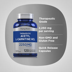 Piping Rock Acetyl L-Carnitine HCL label shows non-GMO and gluten-free