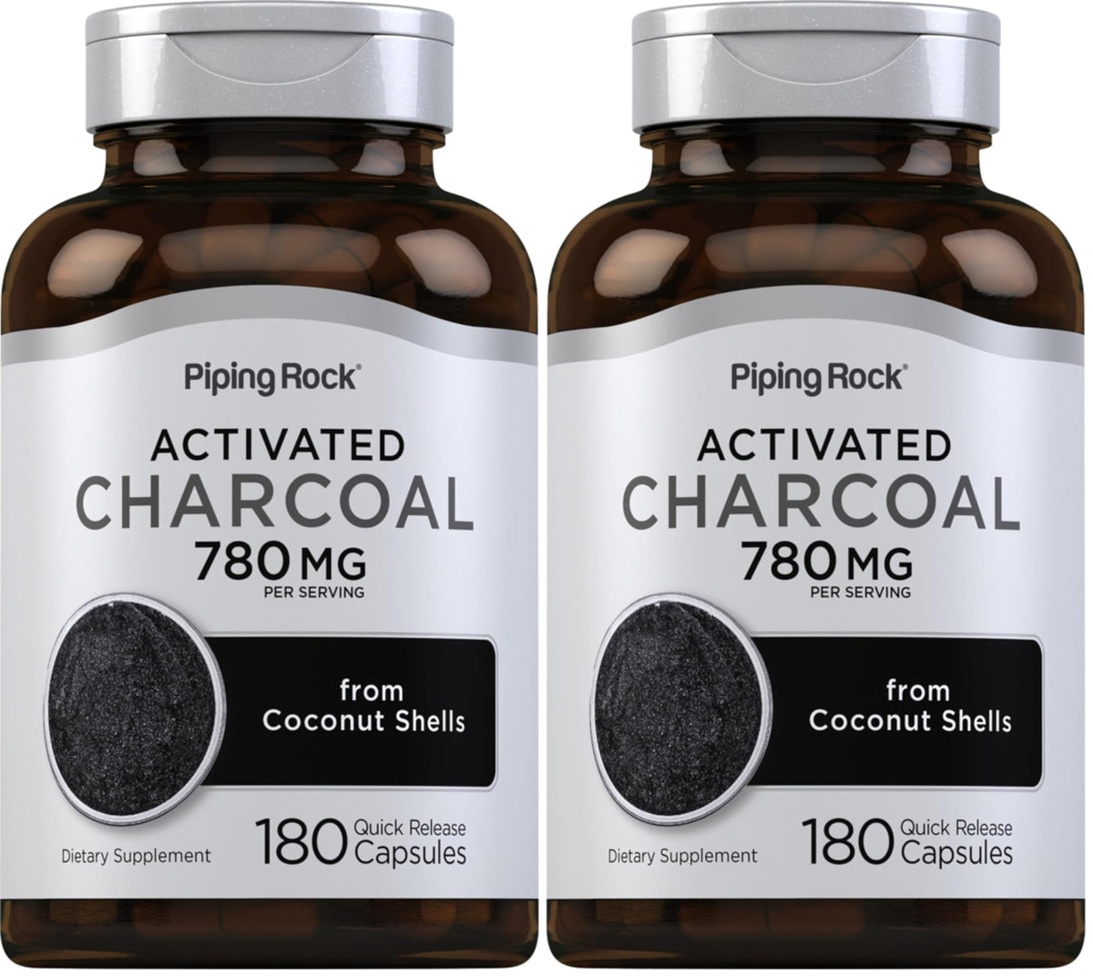 Piping Rock Activated Charcoal pills bottle for convenient digestion support.