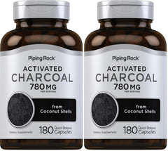 Piping Rock Activated Charcoal pills bottle for convenient digestion support.