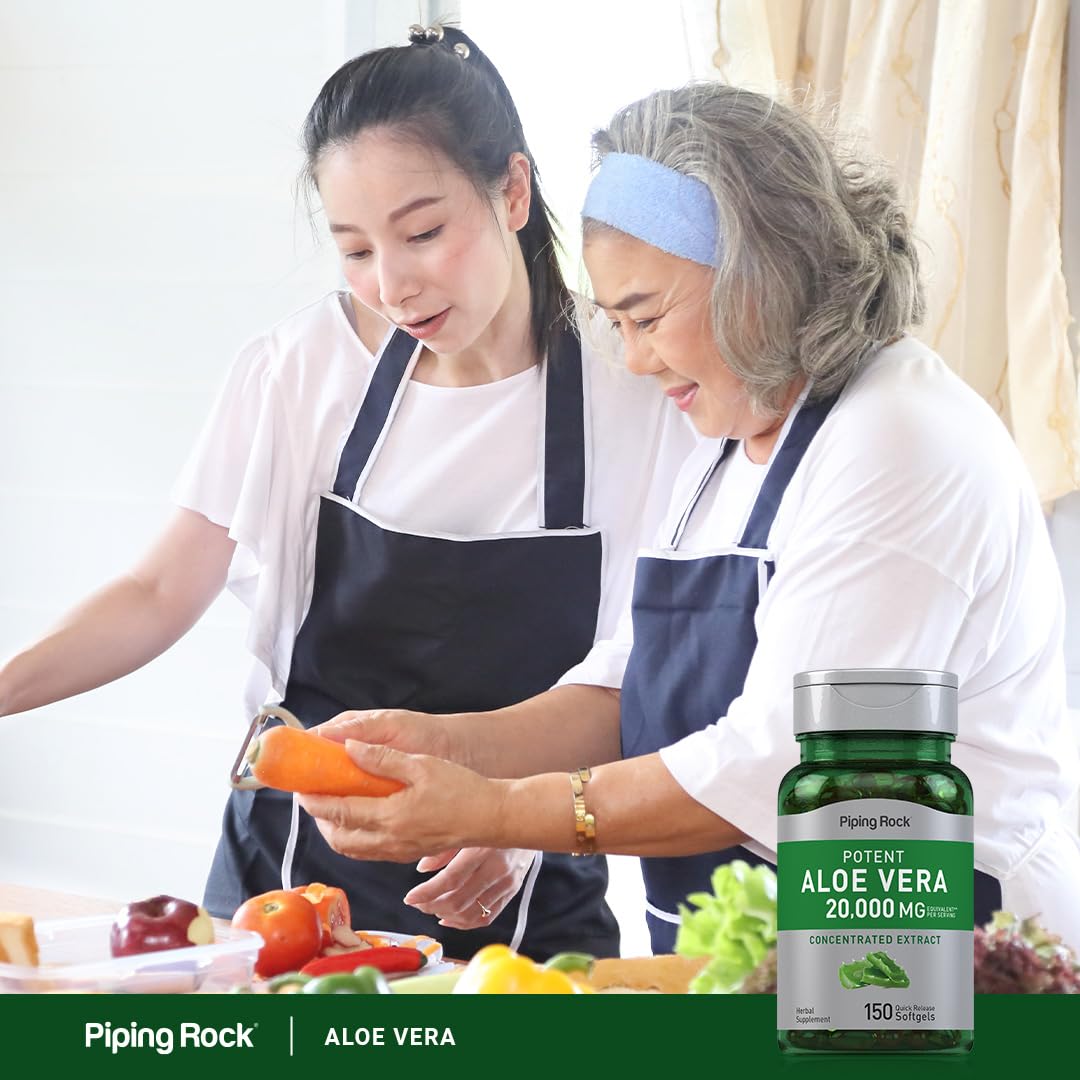 Piping Rock Aloe Vera Capsules closeup of smooth gel-filled capsules
