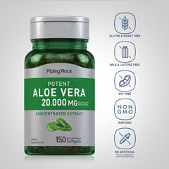 Piping Rock Aloe Vera Capsules label highlights non-GMO and gluten-free formula