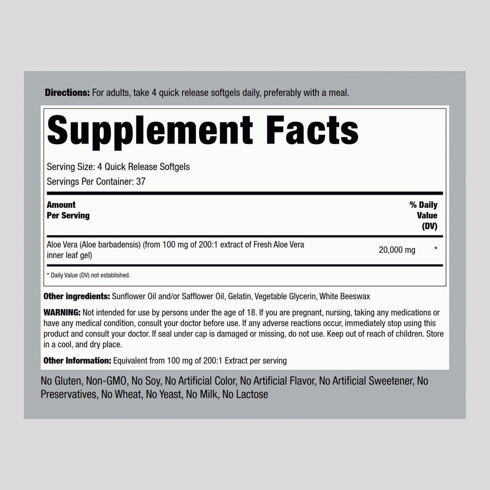Piping Rock Aloe Vera Capsules softgels in bottle for easy dosing