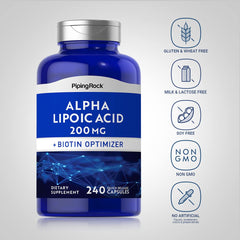 Piping Rock Alpha Lipoic Acid Biotin optimizer showing added biotin for daily nourishment