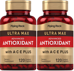 Piping Rock antioxidant caplets closeup with smooth coating for easy daily use