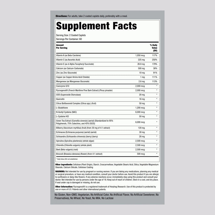 Piping Rock antioxidant supplements bottle front showing packaging and non-GMO label