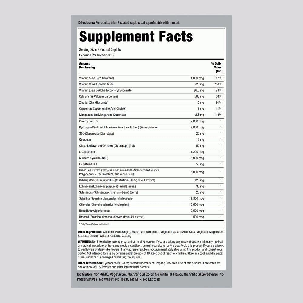 Piping Rock antioxidant supplements bottle front showing packaging and non-GMO label