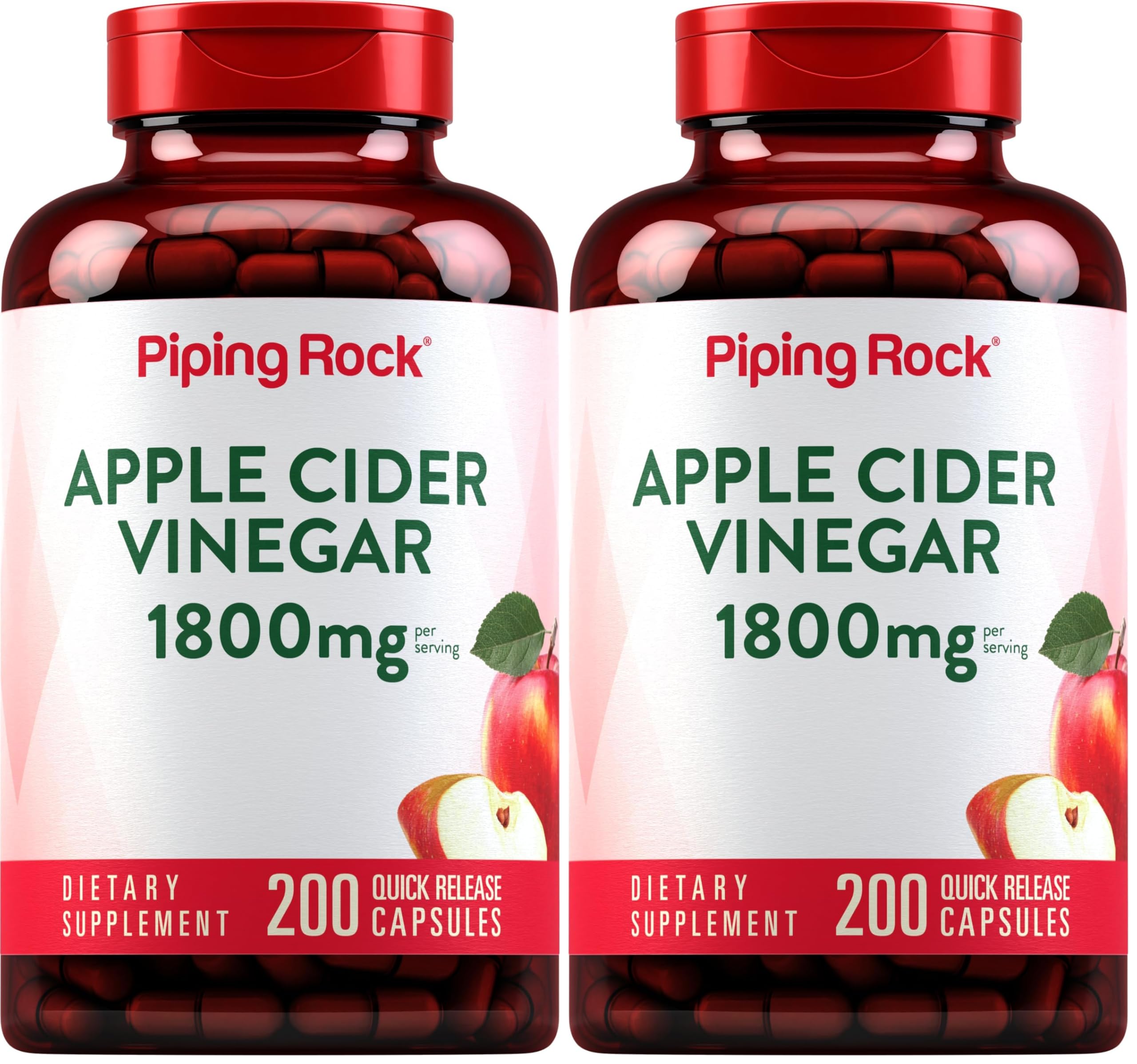 Piping Rock Apple Cider Vinegar capsules 1800 mg front bottle for daily wellness.
