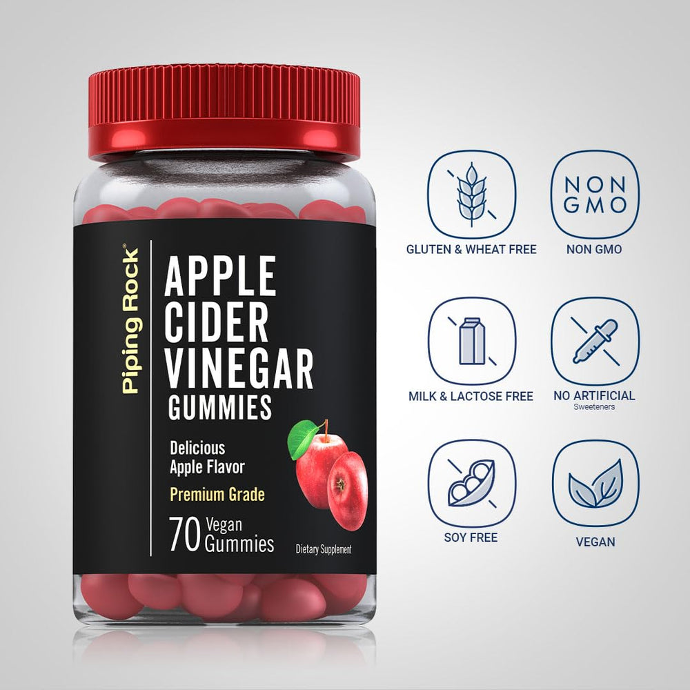Piping Rock Apple Cider Vinegar Gummies apple flavor graphic.