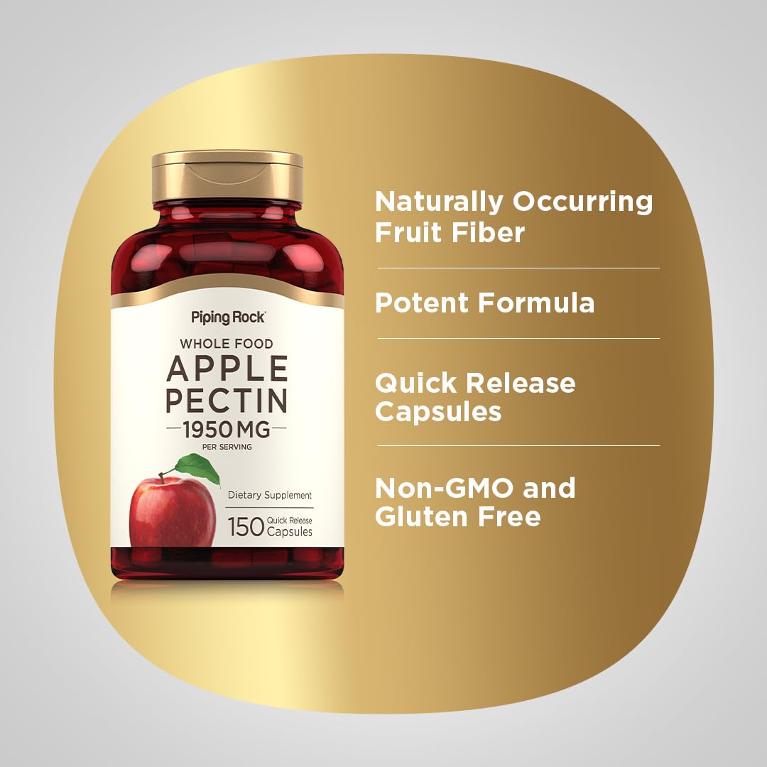 Piping Rock Apple Pectin Capsules label closeup, clear labeling and purity marks.